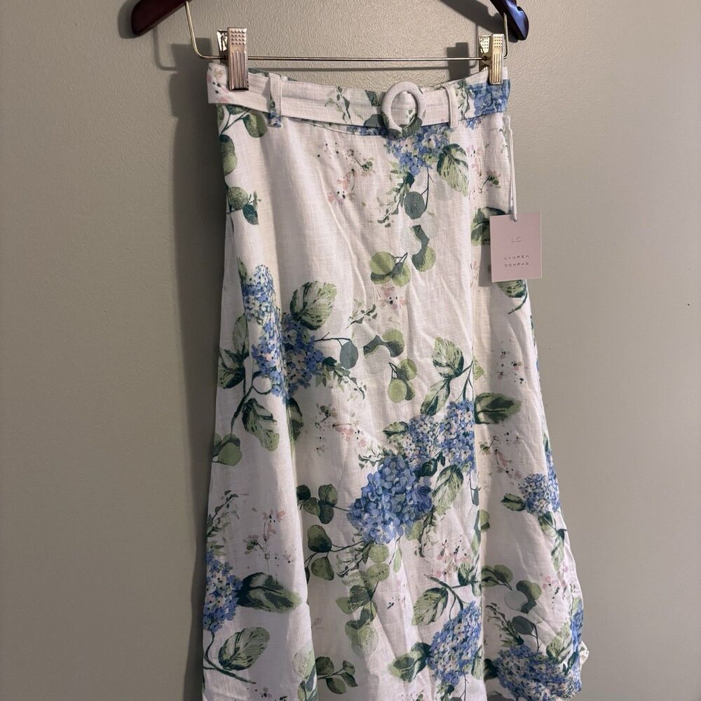 NWT Lauren Conrad Women's Midi Belted Floral Skirt Linen Blend Easter Cottage S - Picture 3 of 13